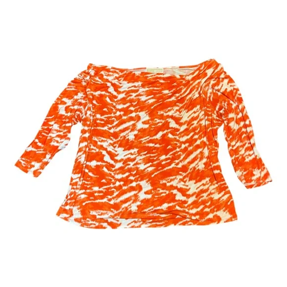 Michael Kors Off-Shoulder 3/4 Sleeve Top, Orange White | 2X - Picture 6 of 10